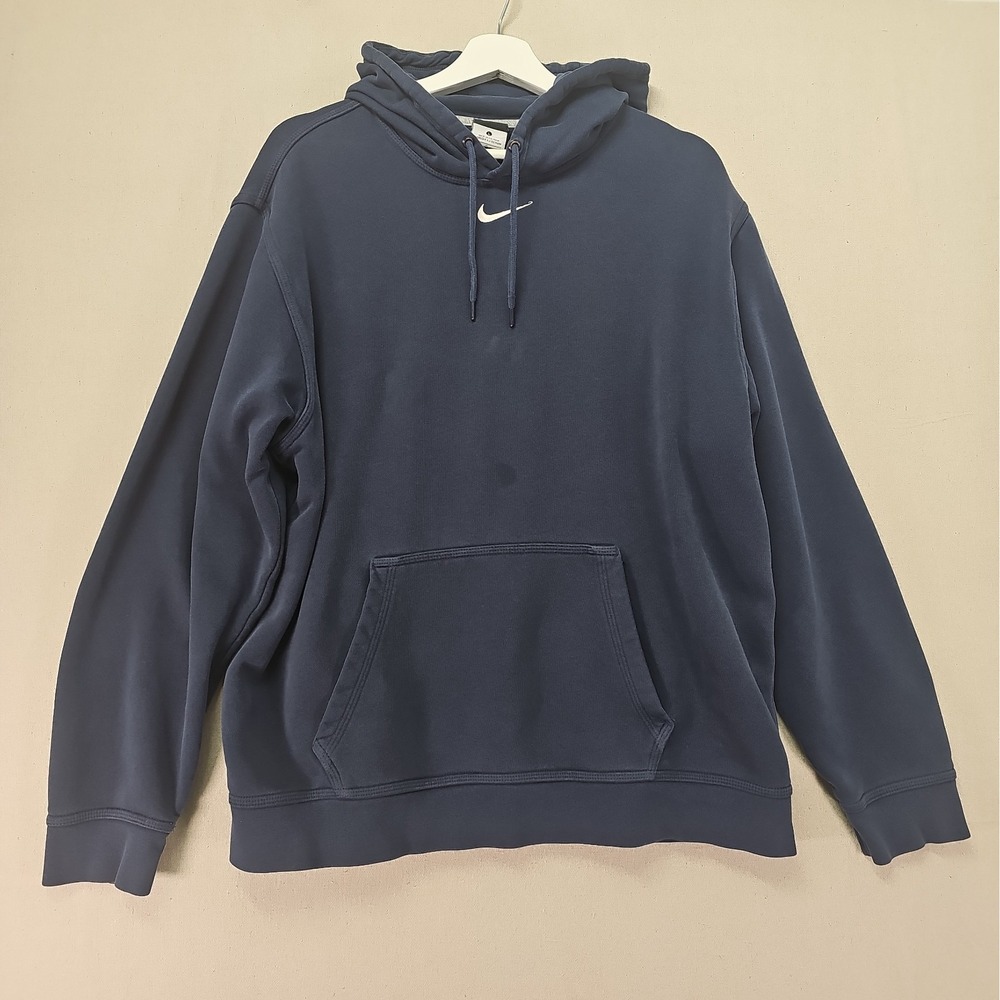 Nike Center Swoosh Hoodie Mens Large Dark Blue Fleece Pullover Hooded Sweatshirt
